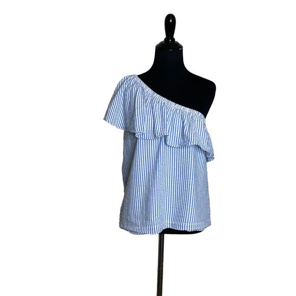 Vineyard Vines blue white stripes one shoulder ruffled top size 4 - Picture 13 of 13
